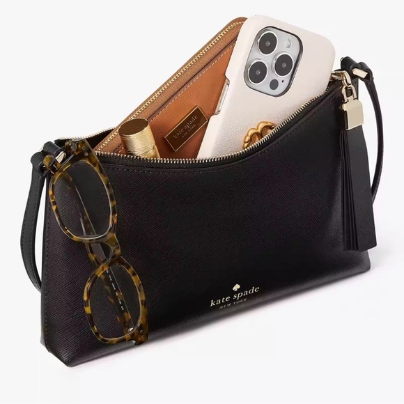 Kate Spade “Sadie” black Saffiano leather crossbody shoulder bag purse - Picture 3 of 7